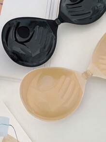 Two Pieces Set Of New Women's Invisible Gathering Disposable Thickened 3cm Palm Cup Adhesive Bra, One Black Apricot Color Each Underwear Accessory
