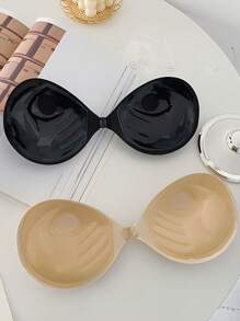 Two Pieces Set Of New Women's Invisible Gathering Disposable Thickened 3cm Palm Cup Adhesive Bra, One Black Apricot Color Each Underwear Accessory