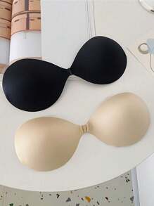 Two Pieces Set Of New Women's Invisible Gathering Disposable Thickened 3cm Palm Cup Adhesive Bra, One Black Apricot Color Each Underwear Accessory