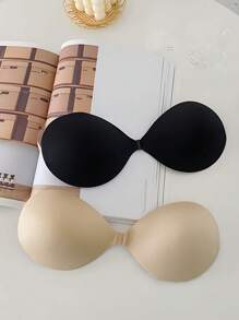 Two Pieces Set Of New Women's Invisible Gathering Disposable Thickened 3cm Palm Cup Adhesive Bra, One Black Apricot Color Each Underwear Accessory