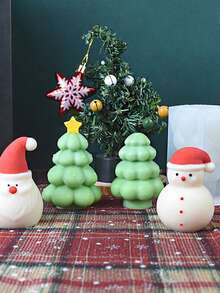 DIY Christmas Element Candle Silicone Mold Christmas Tree & Snowman Home Decoration Resin Casting Molds - Multicolor - View 2