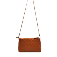 Women's Quilted Checkered Leather Crossbody Bag With Internal Pocket Ready For Delivery + Gift - 橘色 - 查看 3