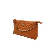 Women's Quilted Checkered Leather Crossbody Bag With Internal Pocket Ready For Delivery + Gift - 橘色 - 查看 4