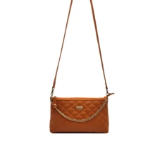 Women's Quilted Checkered Leather Crossbody Bag With Internal Pocket Ready For Delivery + Gift - 橘色 - 查看 2