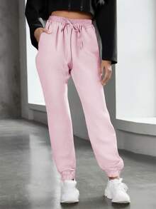Jogger Pants Drawstring Simple Trousers Women's Elegant Social Casual Modern National Shipping With Elastic And Tie With Side Pockets - 粉色 - 查看 1