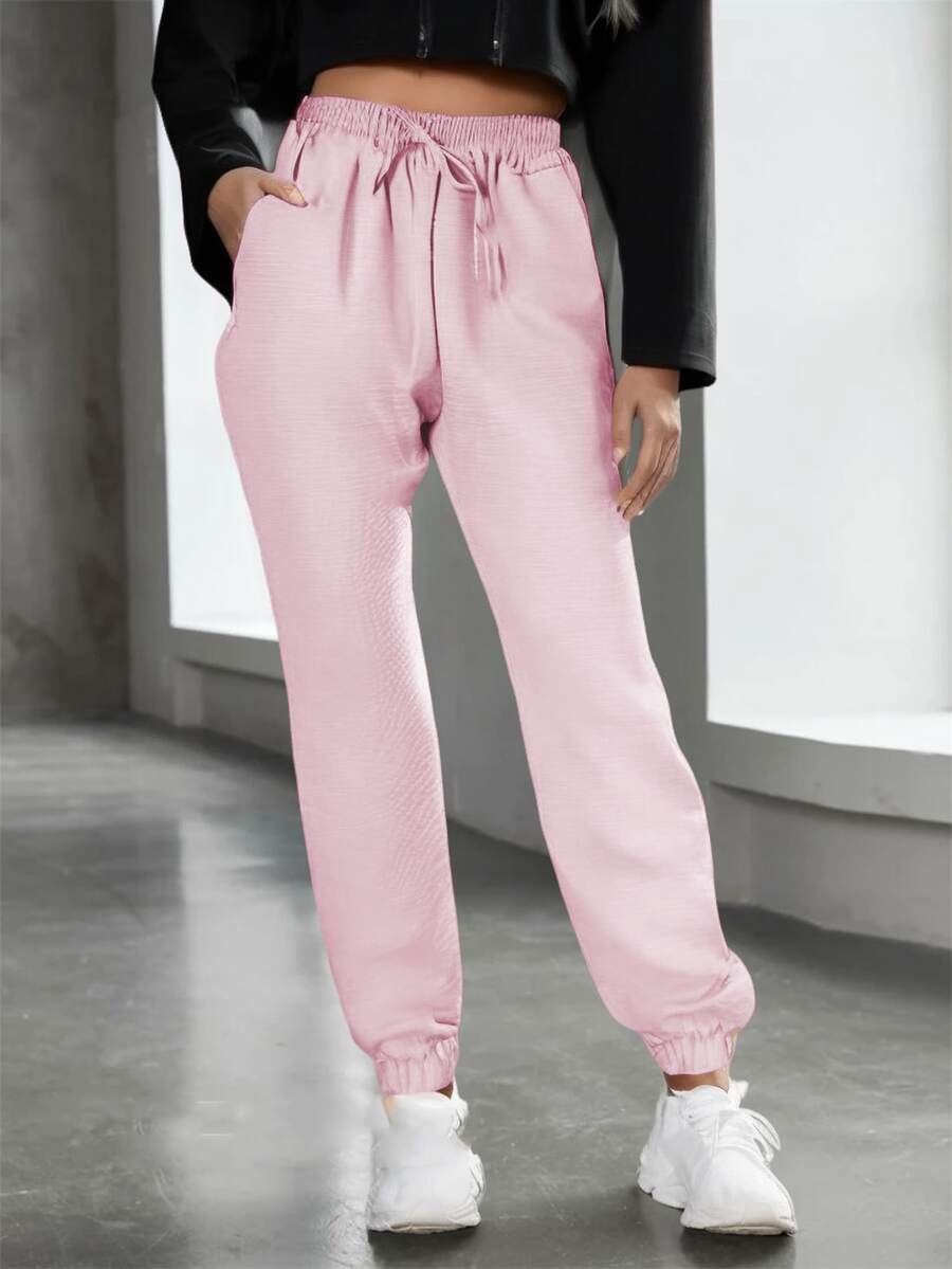 Jogger Pants Drawstring Simple Trousers Women's Elegant Social Casual Modern National Shipping With Elastic And Tie With Side Pockets - 粉色 - 查看 1