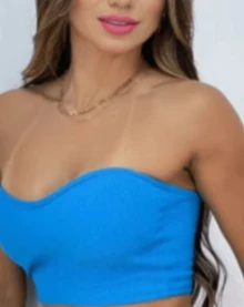 CROPPED TOP WITH STRAPLES PAD - 淺藍色 - 查看 2