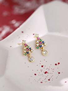 CVNANA 2pcs Cubic Zirconia Christmas Tree Studs Earrings, Women Mini Copper Jewelry Christmas Day Dress Up And Gift For Christmas Day