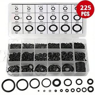 225 st Gummi O-ring Oljemotstånd O-ringsbricka tätningar Vattentäthet Sortiment Olika storlekar Kit Set