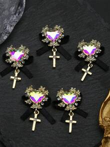 大尺寸心形吊坠蛇形抱心指甲饰品指甲钻水钻 5 件 3D 合金蝴蝶结美甲装饰 DIY 礼物女孩指甲宝石美甲用品 - 彩色 - 查看 7