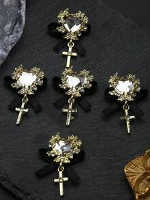 大尺寸心形吊坠蛇形抱心指甲饰品指甲钻水钻 5 件 3D 合金蝴蝶结美甲装饰 DIY 礼物女孩指甲宝石美甲用品 - 彩色 - 查看 10