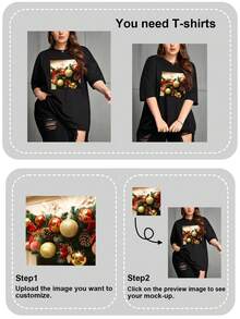 Personalized Plus Size Women's T-Shirts With Custom Designs. Customize With Your Photo/Couple/Family/Best Friend/Pet Photo. Halloween/Back To School/Christmas Personalized Designs. Birthday/Valentine's Day/Father's Day/Party/Anniversary Personalized Photos. Personalized Designs With Your Own Pattern Printed On The Front Of The Garment. Round Neck Loose-Fitting Women's T-Shirts, Women's Black Tops, Autumn Women's Clothing, Loose-Fitting T-Shirts, Birthday Gifts, Gifts For Her. - Black - View 4