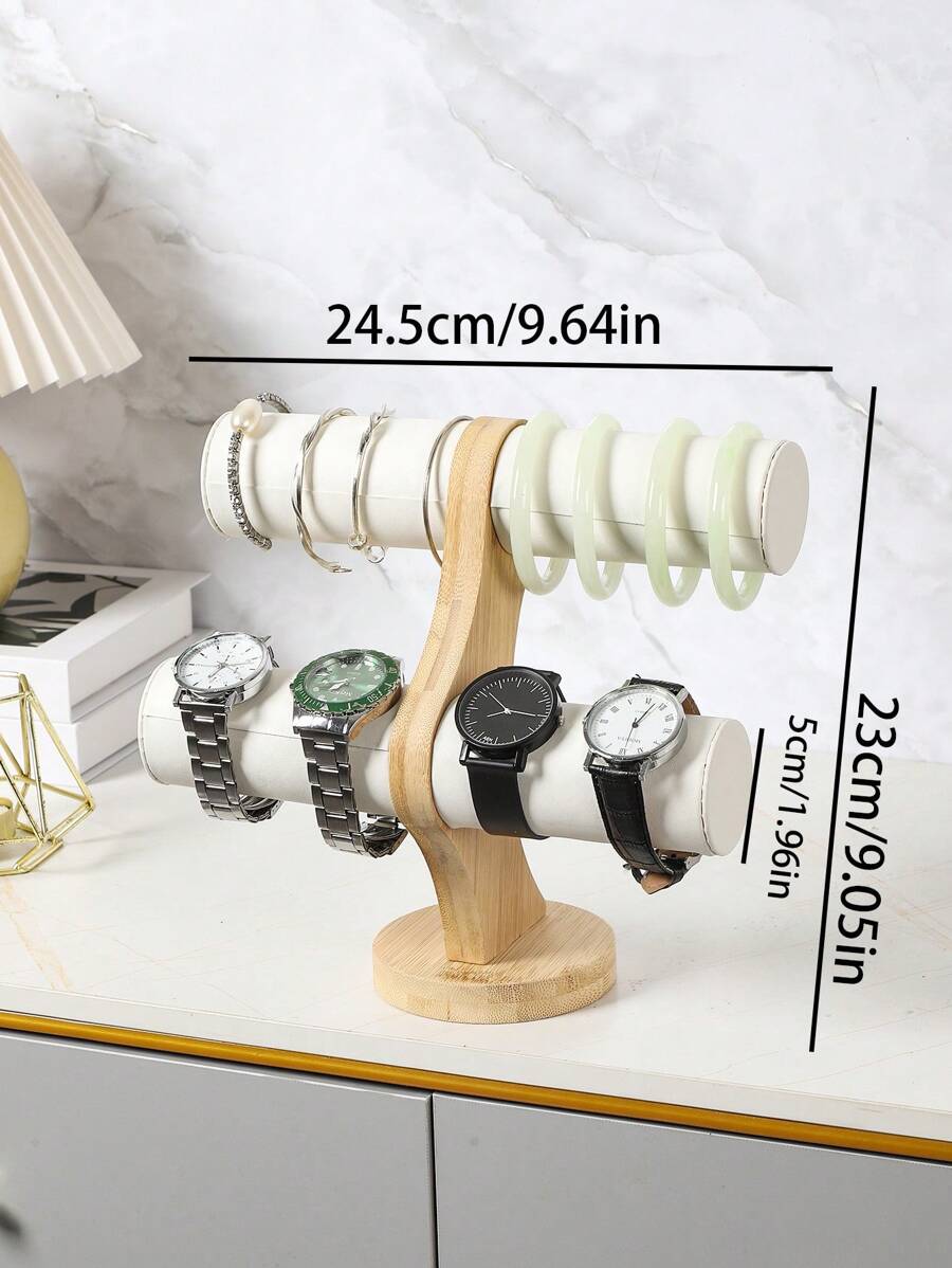 1 件竹木多色双层手链手表收纳展示架，时尚珠宝手镯头带收纳架，珠宝店柜台手链展示架 - 雙層手鐲架 - 查看 1