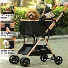 Foldable 4-Wheel Pet Stroller With Storage, Cup Holder, And Waterproof Cover For Small Dogs And Cats Dog Stroller 3-In-1 Foldable Gear For Cat Puppy Small Dogs - 卡其色 - 查看 5
