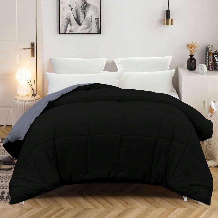 mohap. MOHAP Couette Bicolore 4 Saisons Chaude l'hiver Hypoallergénique Toutes Saisons Couette de Lit Réversible 2 Personnes Edredon - Noir + Gris Foncé - Voir 1