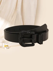 Thắt lưng da khóa kim loại phong cách phương Tây dành cho nữ, trang trí thời trang cổ điển đơn giản - màu đen - Xem 2