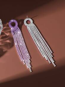 1 Pair Chic Rhinestone Alloy Geometric Tassel Earrings, Suitable For Women's Daily Wear - Multicolor - View 9