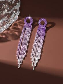 1 Pair Chic Rhinestone Alloy Geometric Tassel Earrings, Suitable For Women's Daily Wear - Multicolor - View 8