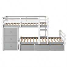 Twin Over Twin Loft Bunk Bed With Drawers And Ladder, Gray - 灰色+松木+雙色如圖 - 查看 14