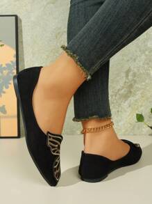 2024 Spring & Autumn New Pointed Toe Embroidered Butterfly Low Heel Flat Shoes For Women, Suede Casual Loafers