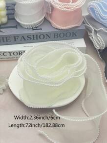 1 件仿珍珠缎带荷叶边丝带，适用于服装配饰、波浪蕾丝花边花束、DIY 蝴蝶结制作材料、圣诞节情人节 - 彩色 - 查看 2