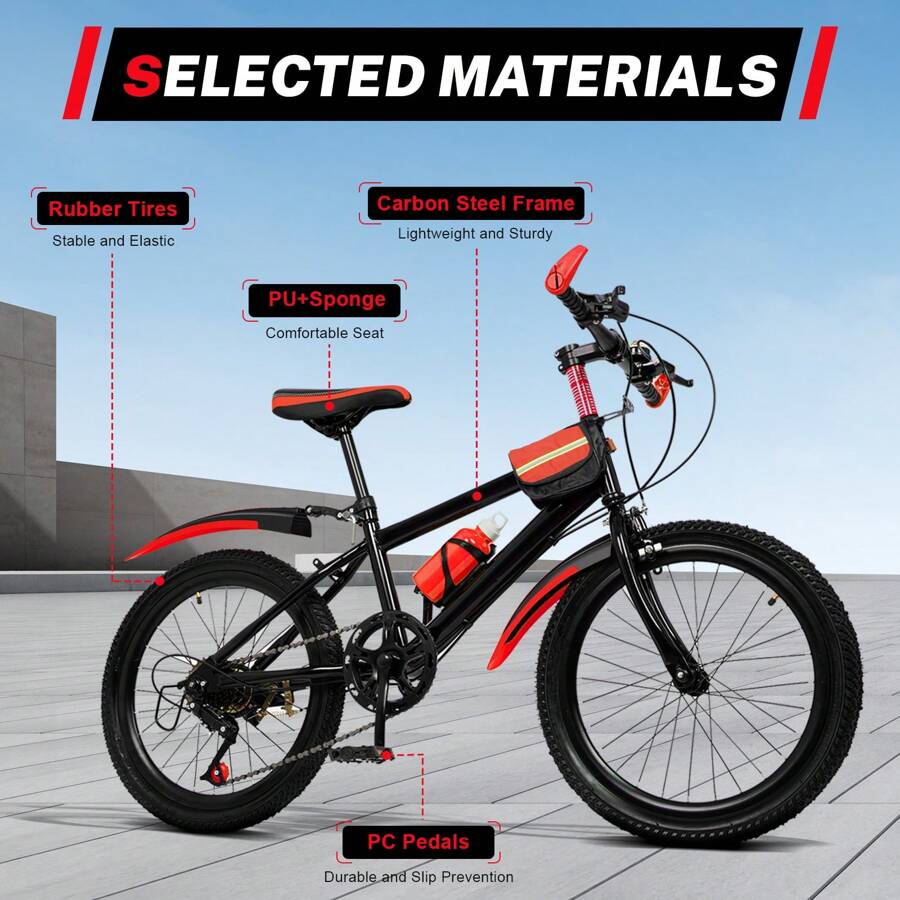 20 Inch Mountain Bike MTB Bike Red Bike Multi-Gear Hard Steel Bicycle W/ Brake - Black and Red - View 1