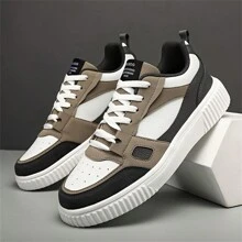 Men's Stylish Street Style Skateboard Shoes, Comfortable Non-Slip Casual Lace-Up Sneakers For Men's Outdoor Activities - 卡其色 - 查看 1