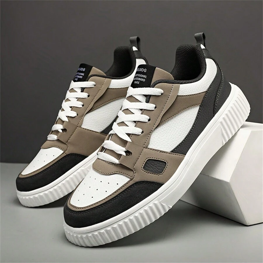 Men's Stylish Street Style Skateboard Shoes, Comfortable Non-Slip Casual Lace-Up Sneakers For Men's Outdoor Activities - 卡其色 - 查看 1