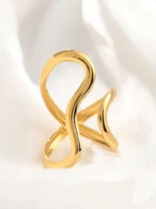 1pc Fashionable Asymmetrical Wavy Curve Stainless Steel Adjustable Open Ring For Women, Daily/Party Wear