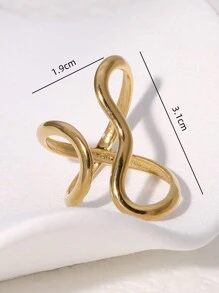 1pc Fashionable Asymmetrical Wavy Curve Stainless Steel Adjustable Open Ring For Women, Daily/Party Wear