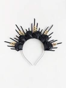 Darkness Of Queen,Vintage Dark Black Flowers Sunburst Spike Halo Crown For Gothic Wedding Brides And Bridesmaids ,Headpiece Mary Headband Halloween Floral Crown,Gothic Wedding Tiara For Bride, Costume Headpiece For Birthday Cosplay Party Celebration, Day Of The Dead