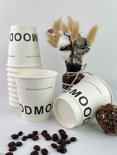 10 piezas de vasos de papel desechables para café de pared doble de 330ml color blanco Odmood para reuniones familiares, recepciones de negocios y fiestas de Halloween