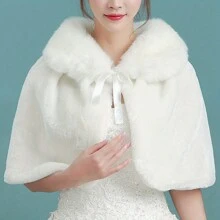 新娘优雅的白色蓬松披肩 - 温暖、防风、防雪的斗篷，适合婚礼和派对 - 彩色 - 查看 4
