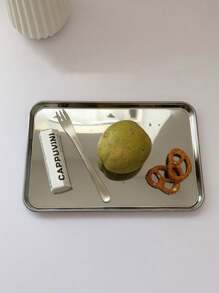 1/2 piezas Bandejas rectangulares de acero inoxidable para panadería, platos de dim sum y pasteles estilo Hong Kong, bandejas para joyería y cafetería, regalo de Navidad - Multicolor - Ver 4