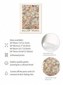 1幅复古艺术海报，帆布印刷，植物花卉墙画，办公室和家居墙面装饰，客厅装饰，无框