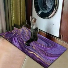 1 pieza Alfombra de piso antifatiga con superficie de felpa suave y patrón de mármol morado, decoración para el hogar, baño, cocina, felpudo, alivio cómodo para los pies, adecuado para el hogar, baño, cocina - Morado - Ver 7