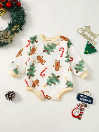 新生女宝宝可爱彩色圣诞树圣诞连体衣，0-1岁宝宝圣诞服装