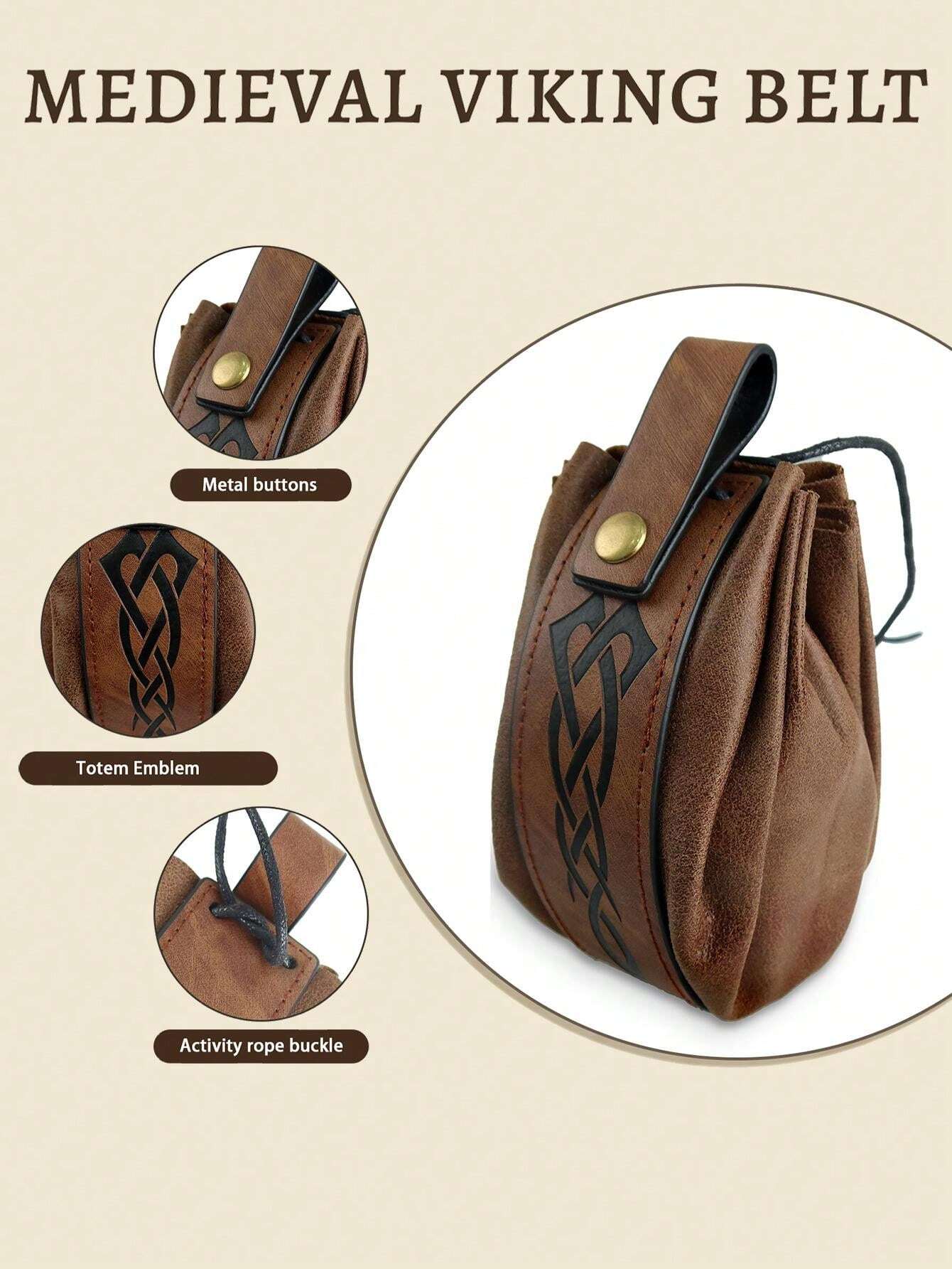 3 Pcs Renaissance Costume Accessories Set Belt Pouch Waist Bag Viking