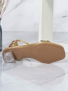 Spring/Summer Women's Crystal Embellished Ankle Strap High Heel Sandals With Glass Rhinestones, Suitable For Outings And Formal Events - Gold - View 8