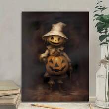1 Piece Unique Wrapped Wooden Frame Canvas Poster, Scarecrow Pumpkin Lamp Canvas Printing Textile Art Poster Festival Wall Decoration Home And Office Artwork Unique Halloween Gift