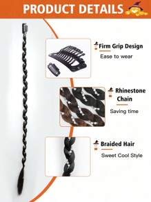20 Inches Cool Girls Synthetic Braids With Rhinestone Chain Clip In Boxing Braid Dreadlocks Clip In Hair Extension Dreadlocks Boxer Braid Heat Resistant For Girls Y2K Style Essential For Halloween, Christmas, And Parties (Rhinestone Chain) - Brown - View 4