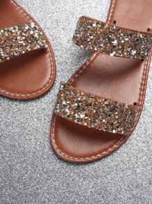 Plus Size Women's Strap Crystal Embellished Open Toe Slip On Sandals, Fashionable Casual Outdoor Beach Slides, Summer