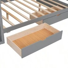 Full Size House Bed With Two Drawers And Wardrobe, Gray - 灰色+實木+全如圖 - 查看 9