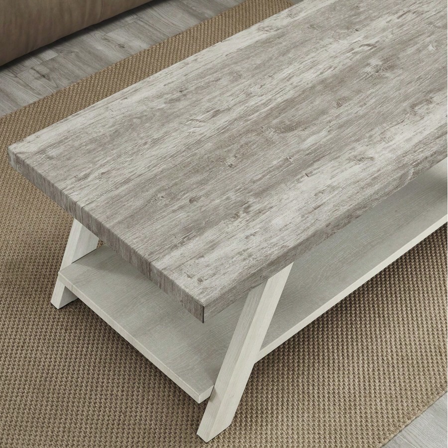 Athens Contemporary TwoTone Wood Shelf Coffee Table In Weathered Gray