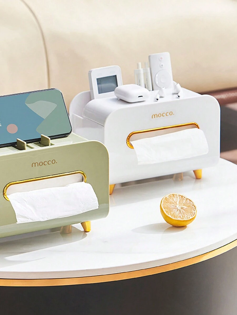 1pc Multifunctional Tissue Box With Phone Holder, Desktop Organizer For