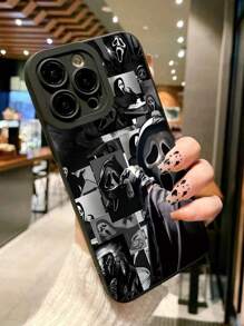 1pc Minimalist Ghost Face & Angel Eyes Matte Anti-Drop TPU Phone Case Compatible With IPhone 17 Air, 17 Pro Max, 16 Pro Max, 15 Pro Max, 14 Pro Max / Galaxy S25 Ultra, S24 FE / Honor X6A, X7B, X8B / Redmi Note 13 Pro / 12C - Black - View 4