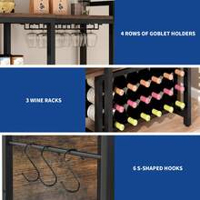 5 Tiers Wine Rack Table Bakers Rack With Wine Storage Shelves & Glass Holders For Halloween Christmas Gift - 棕色 - 查看 4