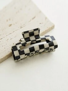 Women's Elegant Black And White Check Hair Claw Retro Rectangular Acrylic Hair Clip Girls Colored Checkerboard Mesh Hair Accessories Hair Claw Hair Clip - Multicolor - View 7