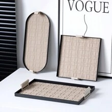 1 pieza Bandeja de almacenamiento lujosa multifuncional, organizador de escritorio de mostrador de baño para cosméticos, fragancias, habitación de hotel - marrón, beige, rectangular, ovalado, cuadrado - Multicolor - Ver 2