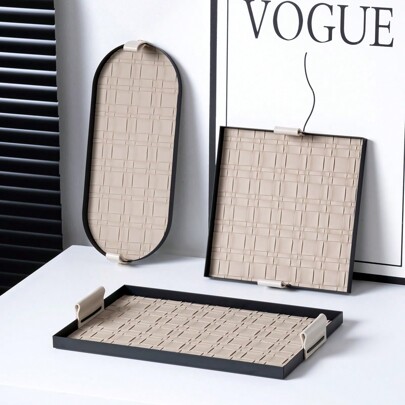 1pc Multi-Functional Luxurious Leather Storage Tray, Bathroom Countertop Desktop Organizer For Cosmetics, Fragrance, Hotel Room - Brown, Beige, Rectangle, Oval, Square